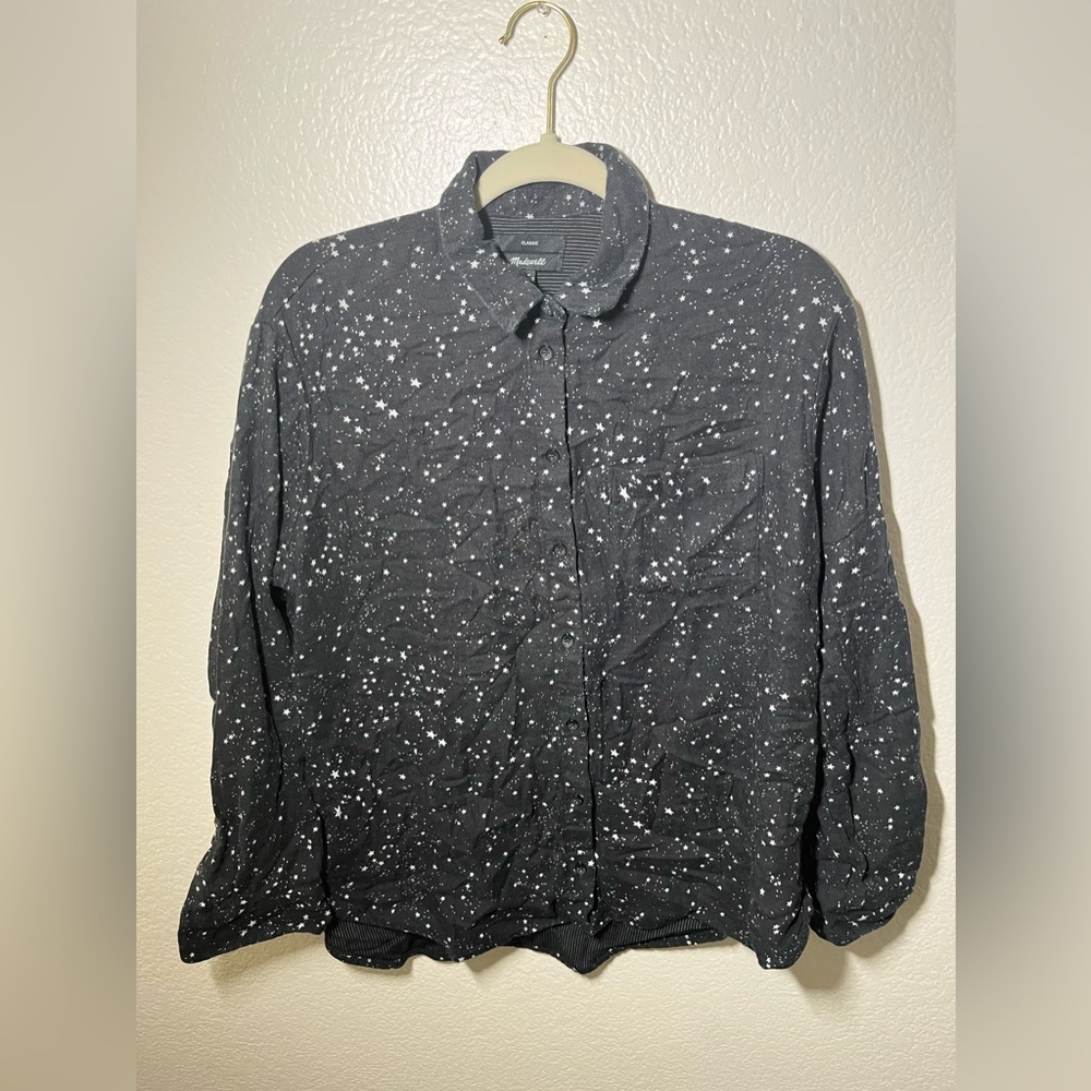Madewell medium oversized boyfriend black button up long sleeve star print